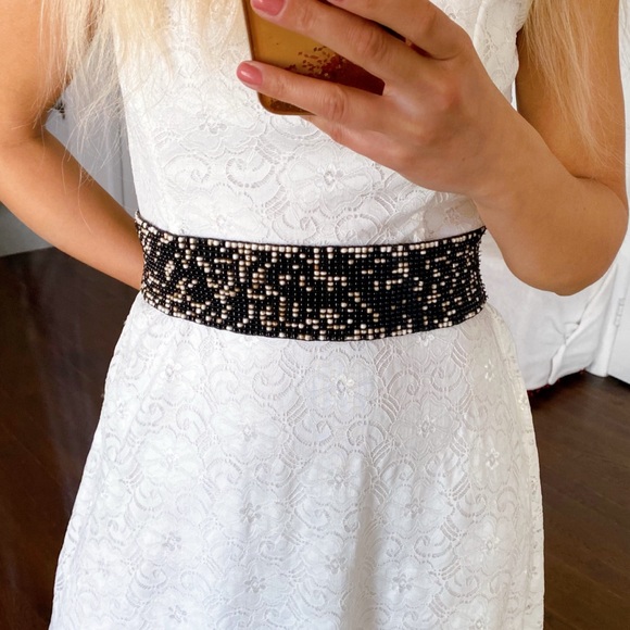 🐚 BOHO BLACK TAN BEADED THICK STRETCHY BELT! - Picture 1 of 10